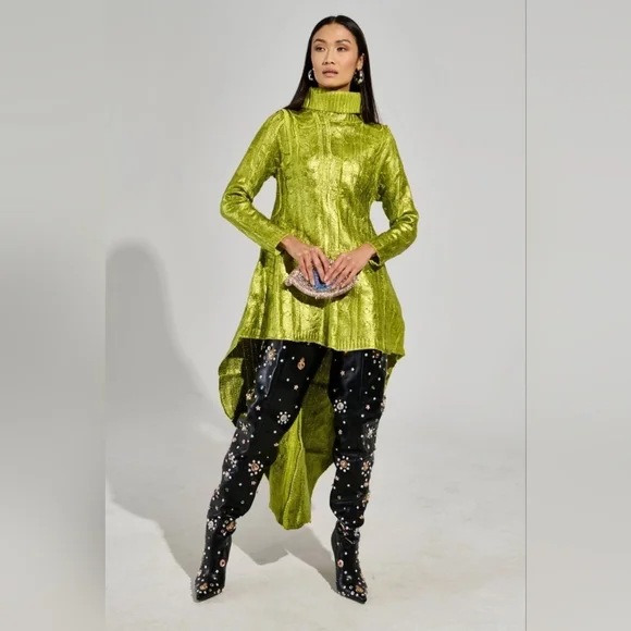 AKIRA BACK TO DECEMBER High-Low Metallic Sweater Dress SZ L/XL - Picture 2 of 7